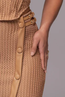 JLUXLABEL Tan Textured Mystique Midi Skirt