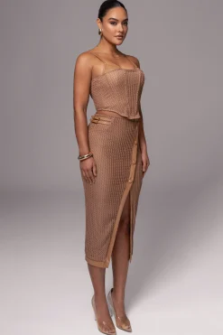 JLUXLABEL Tan Textured Mystique Midi Skirt