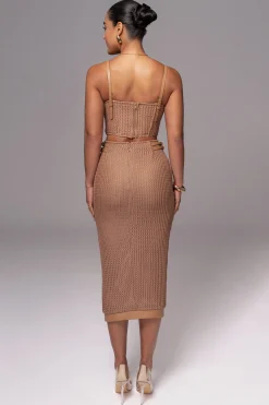 JLUXLABEL Tan Textured Mystique Midi Skirt
