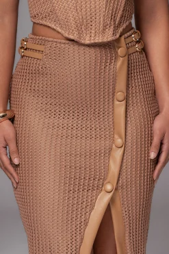 JLUXLABEL Tan Textured Mystique Midi Skirt
