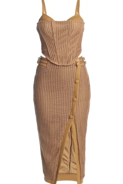 JLUXLABEL Tan Textured Mystique Midi Skirt