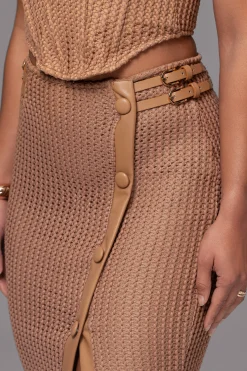 JLUXLABEL Tan Textured Mystique Midi Skirt
