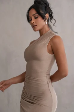 JLUXLABEL Taupe Contrast Eden One Shoulder Maxi Dress