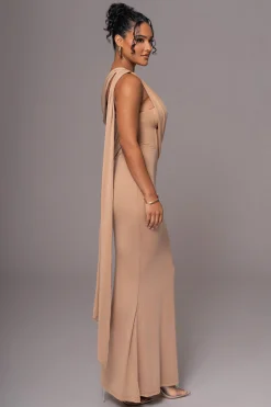 JLUXLABEL Taupe Grand Entrance Drape Dress