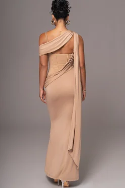 JLUXLABEL Taupe Grand Entrance Drape Dress