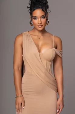 JLUXLABEL Taupe Grand Entrance Drape Dress