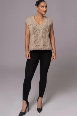 JLUXLABEL Taupe Mari Cable Knit Vest