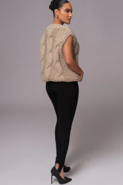 JLUXLABEL Taupe Mari Cable Knit Vest