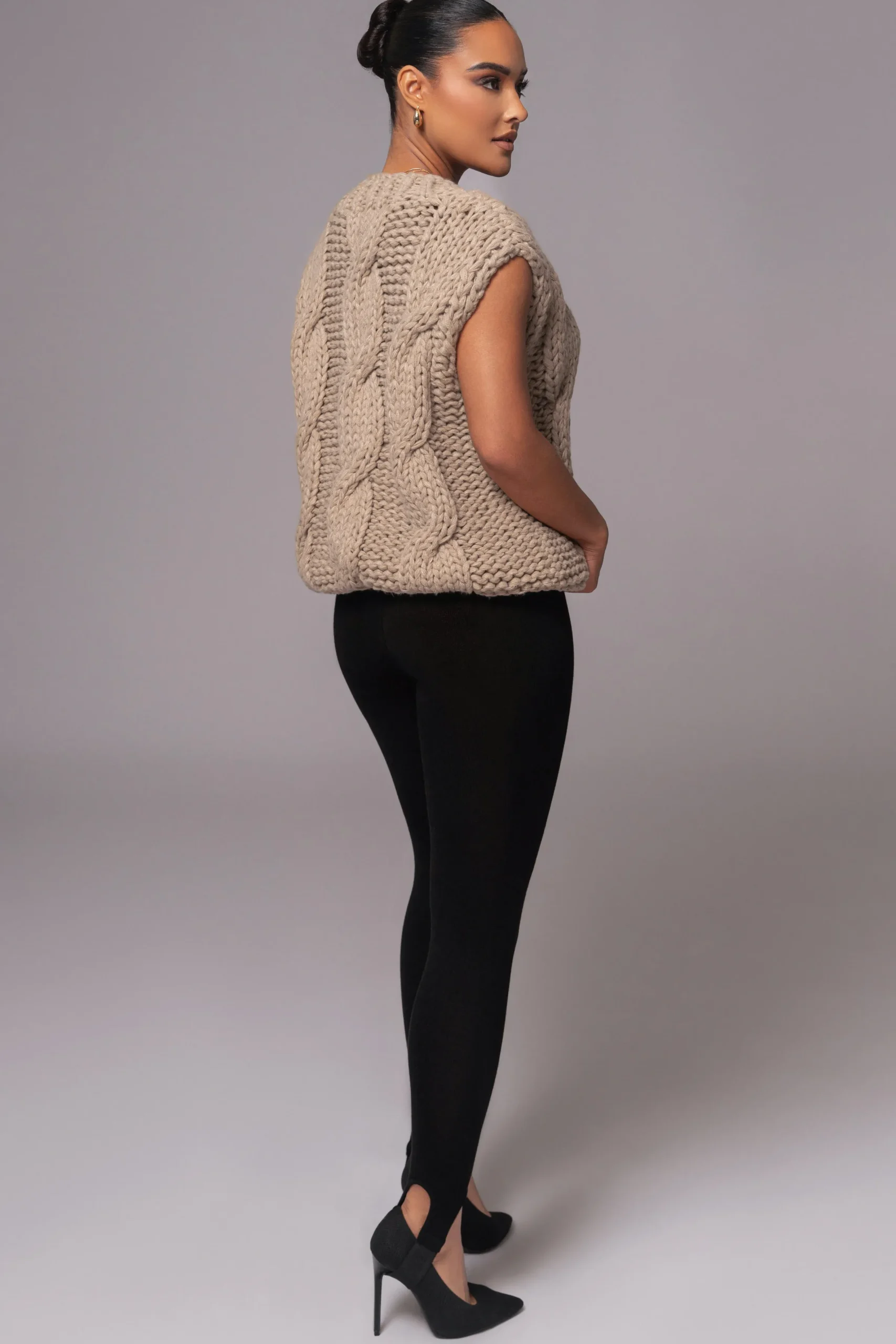 JLUXLABEL Taupe Mari Cable Knit Vest