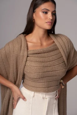 JLUXLABEL Taupe Soft Life Cable Knit Sweater Top