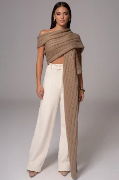 JLUXLABEL Taupe Soft Life Cable Knit Sweater Top