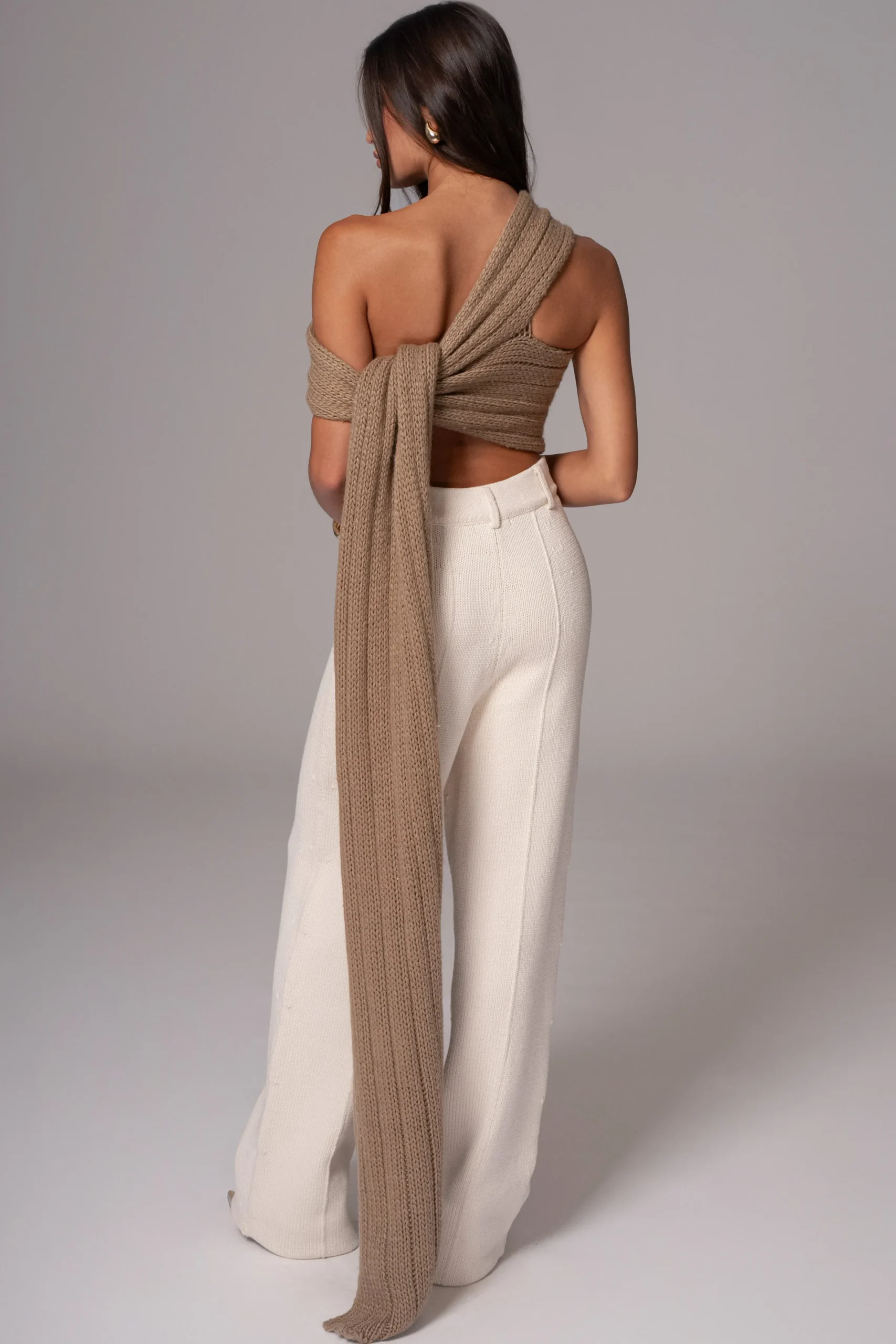 JLUXLABEL Taupe Soft Life Cable Knit Sweater Top