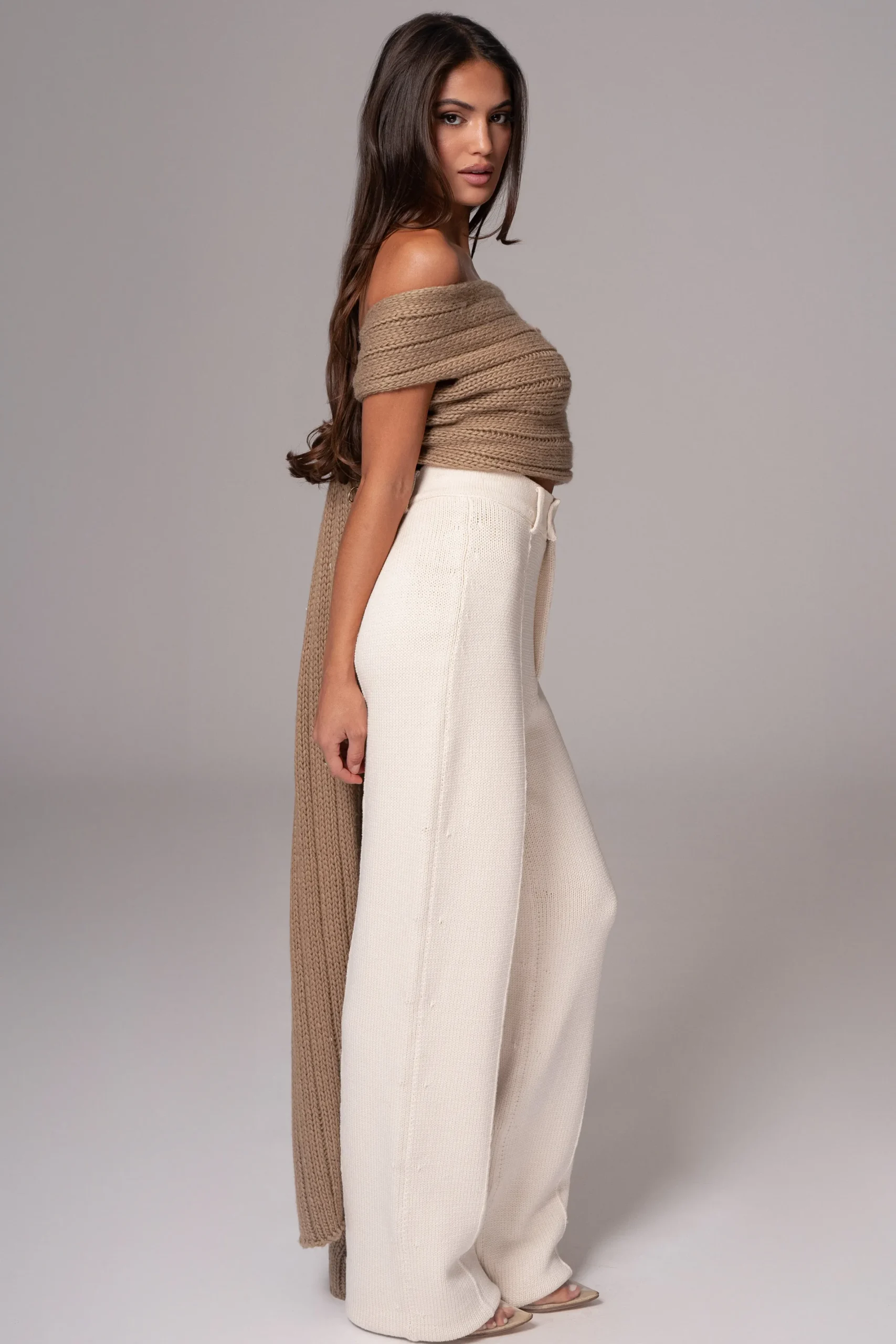 JLUXLABEL Taupe Soft Life Cable Knit Sweater Top