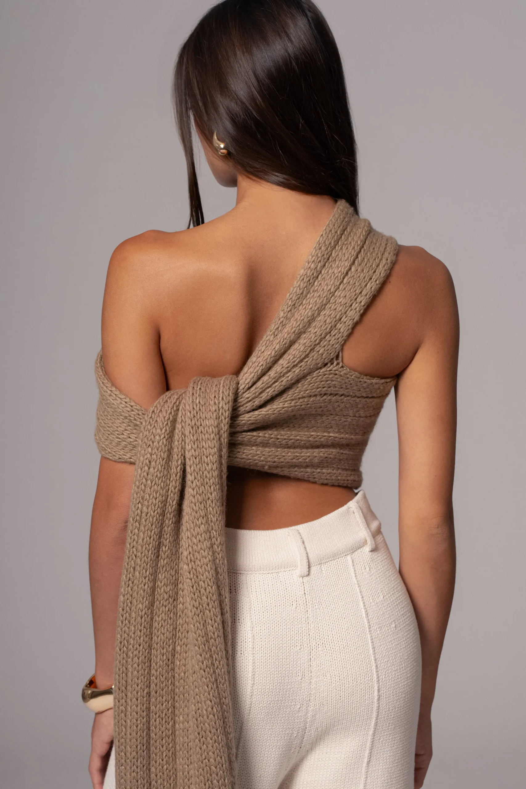 JLUXLABEL Taupe Soft Life Cable Knit Sweater Top