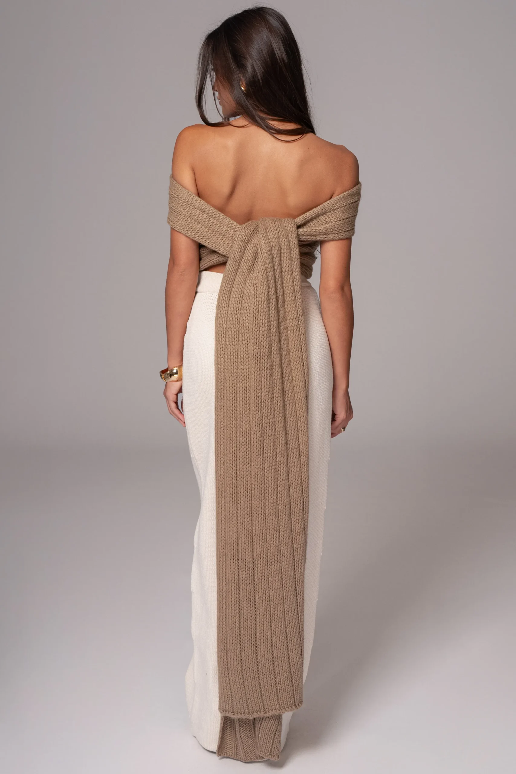 JLUXLABEL Taupe Soft Life Cable Knit Sweater Top