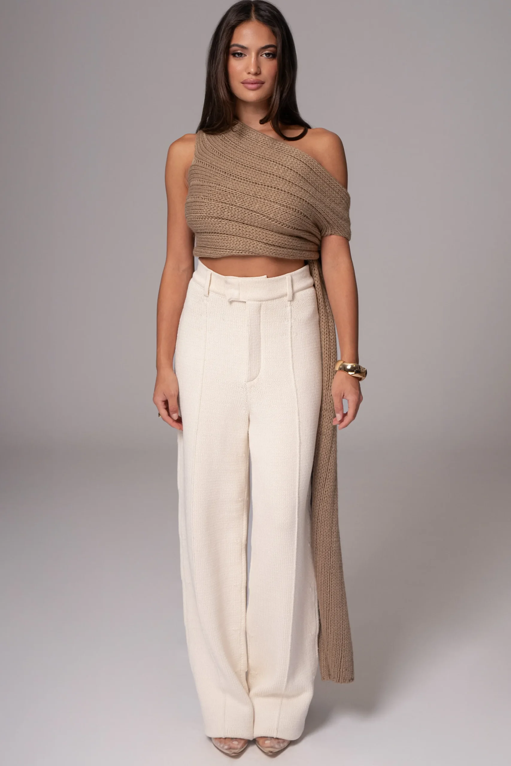 JLUXLABEL Taupe Soft Life Cable Knit Sweater Top