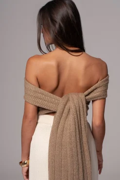 JLUXLABEL Taupe Soft Life Cable Knit Sweater Top