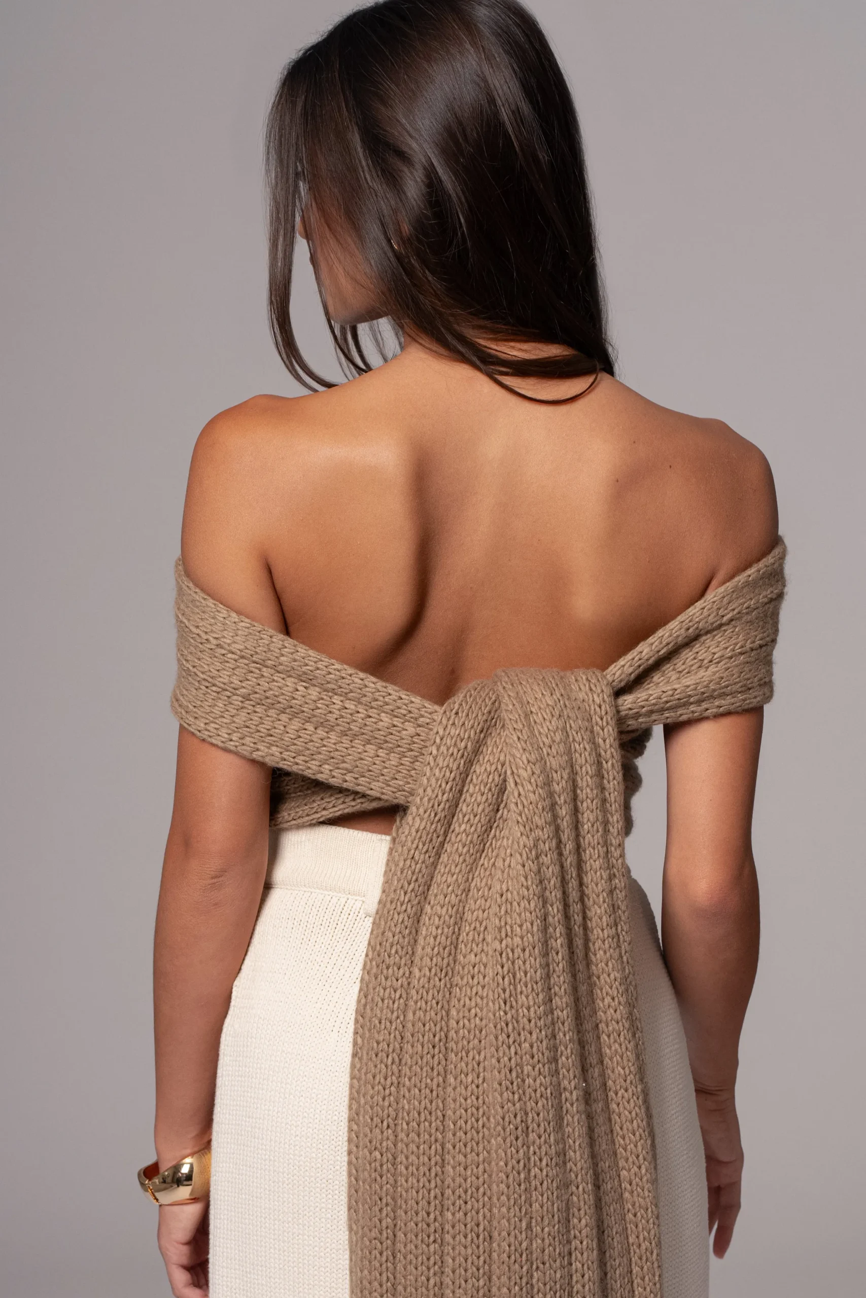 JLUXLABEL Taupe Soft Life Cable Knit Sweater Top