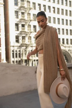 JLUXLABEL Taupe Soft Life Cable Knit Sweater Top