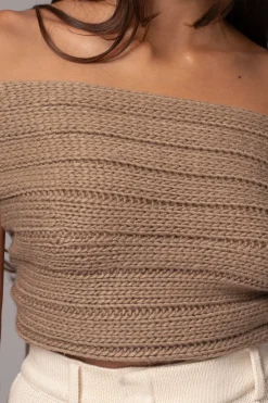JLUXLABEL Taupe Soft Life Cable Knit Sweater Top
