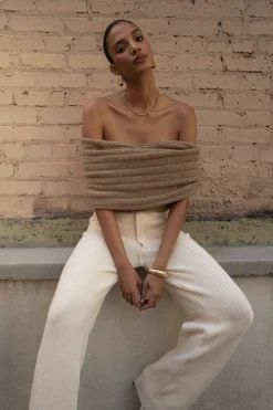 JLUXLABEL Taupe Soft Life Cable Knit Sweater Top