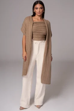 JLUXLABEL Taupe Soft Life Cable Knit Sweater Top