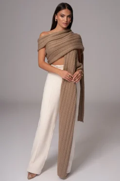 JLUXLABEL Taupe Soft Life Cable Knit Sweater Top