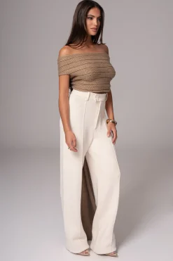 JLUXLABEL Taupe Soft Life Cable Knit Sweater Top