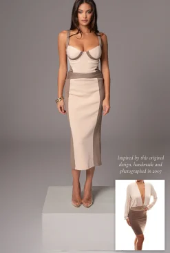 JLUXLABEL Taupe/Tan Celebration Colorblock Midi Skirt
