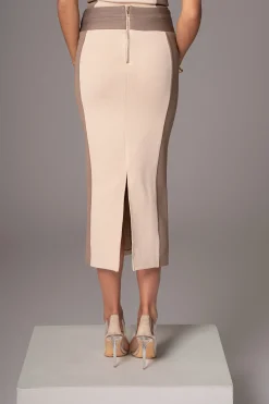 JLUXLABEL Taupe/Tan Celebration Colorblock Midi Skirt
