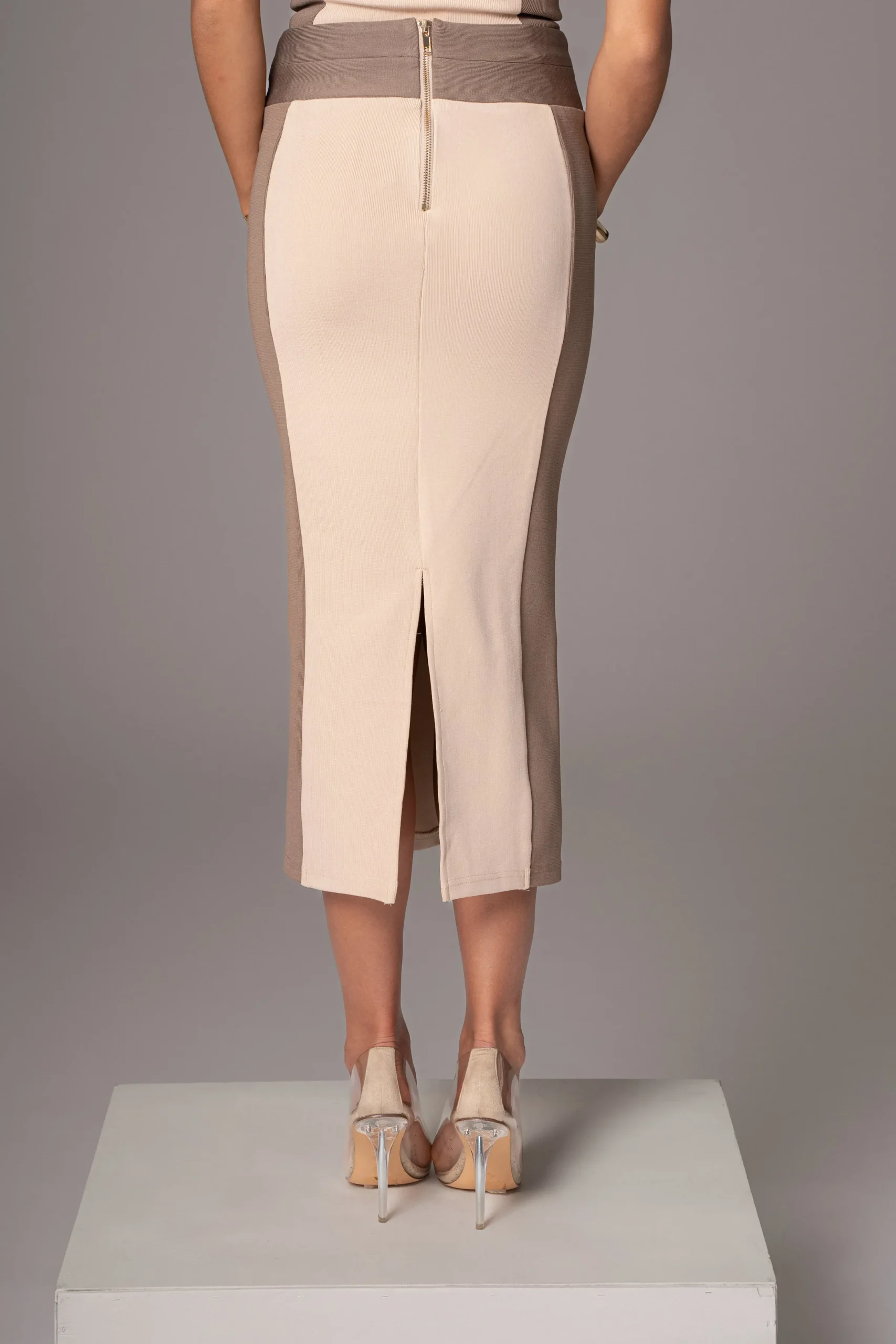 JLUXLABEL Taupe/Tan Celebration Colorblock Midi Skirt