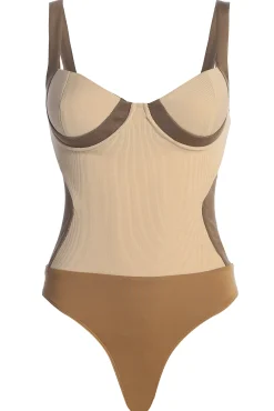JLUXLABEL Taupe/Tan Throwback Colorblock Bodysuit