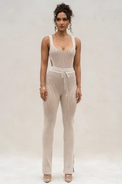 JLUXLABEL Taupe/White Deana Ribbed Bodysuit