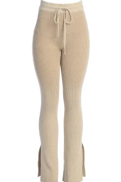 JLUXLABEL Taupe/White Faya Ribbed Pants
