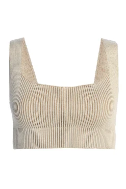 JLUXLABEL Taupe/White Jodie Ribbed Top