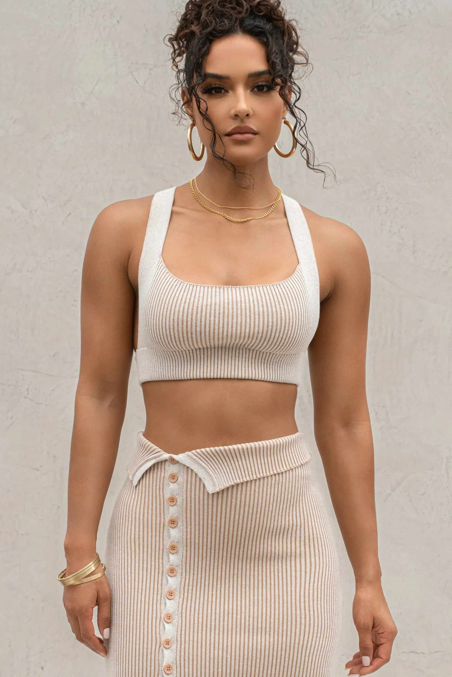 JLUXLABEL Taupe/White Over The Top Skirt