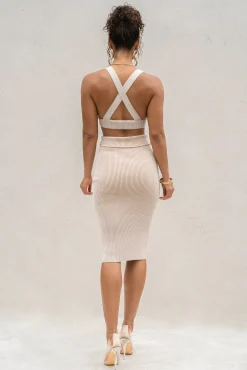 JLUXLABEL Taupe/White Over The Top Skirt