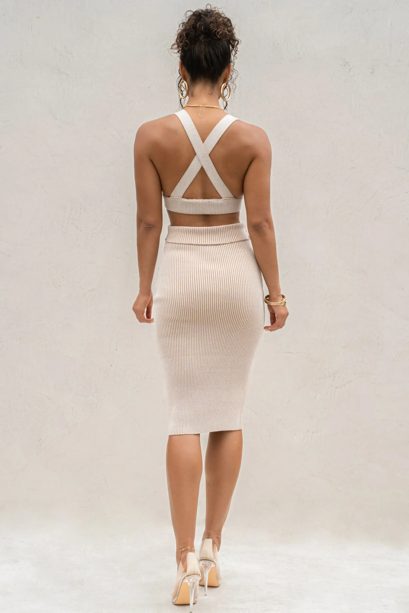JLUXLABEL Taupe/White Over The Top Skirt