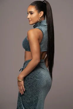 JLUXLABEL Teal Chosen One Velvet Skirt Set
