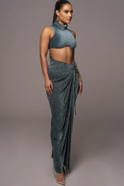 JLUXLABEL Teal Chosen One Velvet Skirt Set