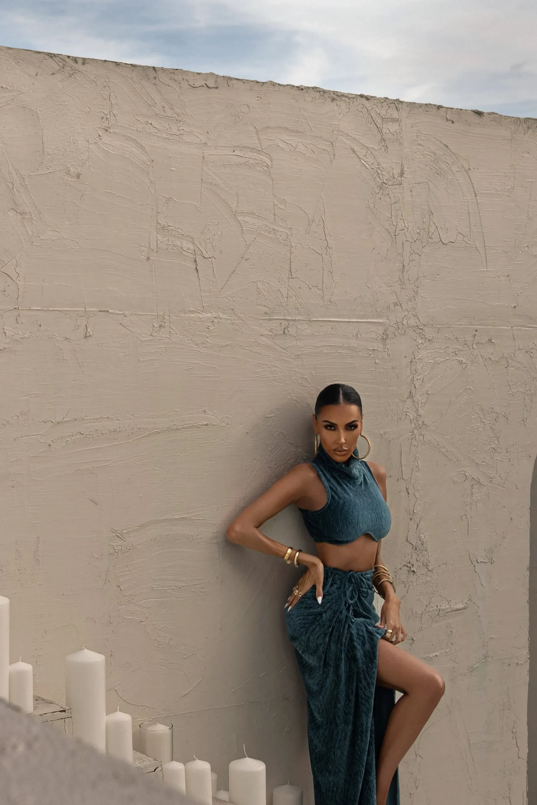 JLUXLABEL Teal Chosen One Velvet Skirt Set