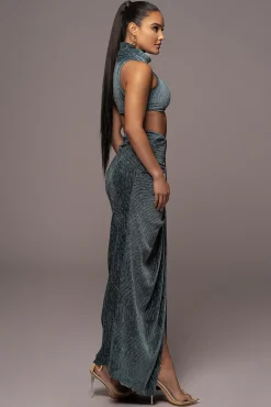 JLUXLABEL Teal Chosen One Velvet Skirt Set