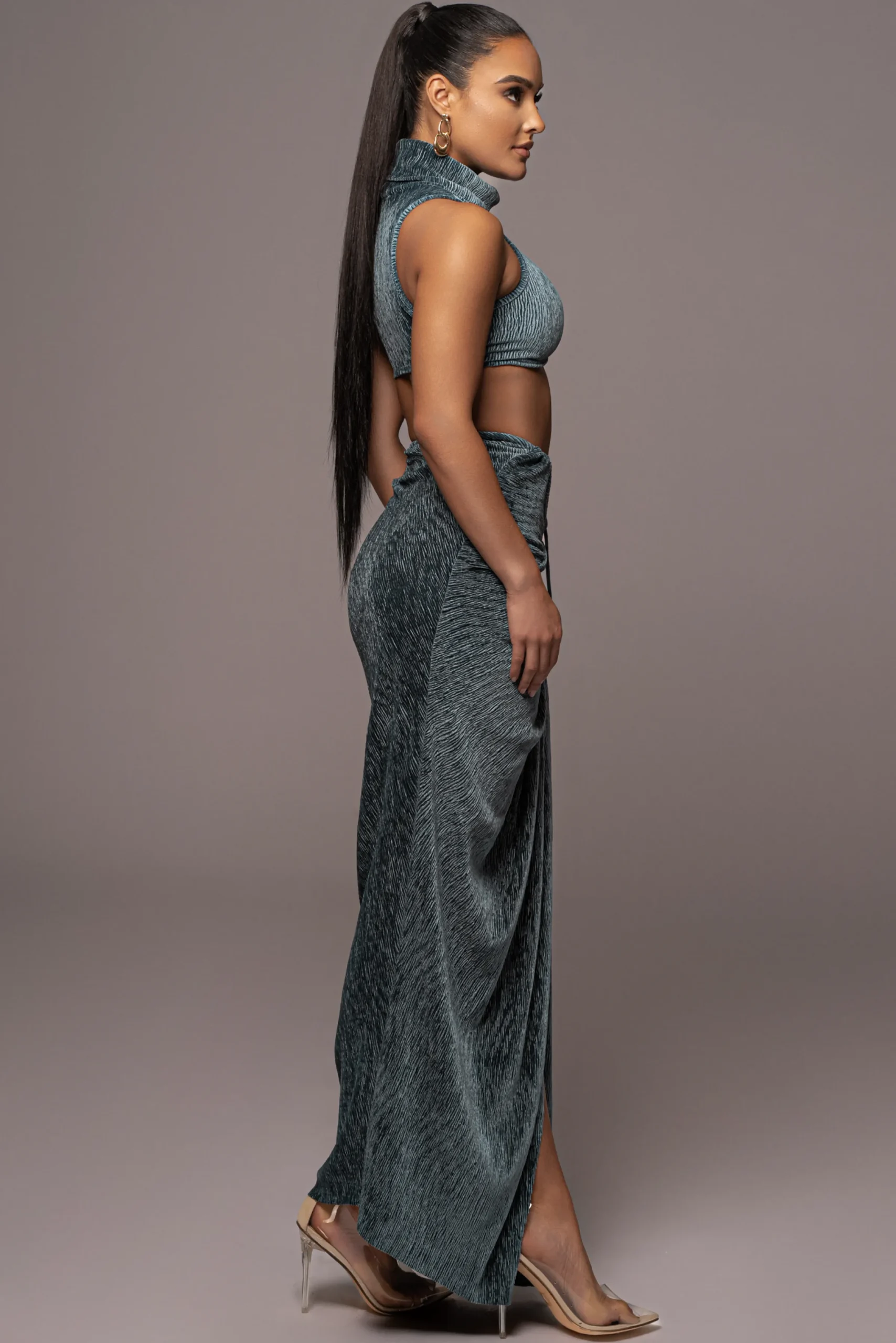JLUXLABEL Teal Chosen One Velvet Skirt Set