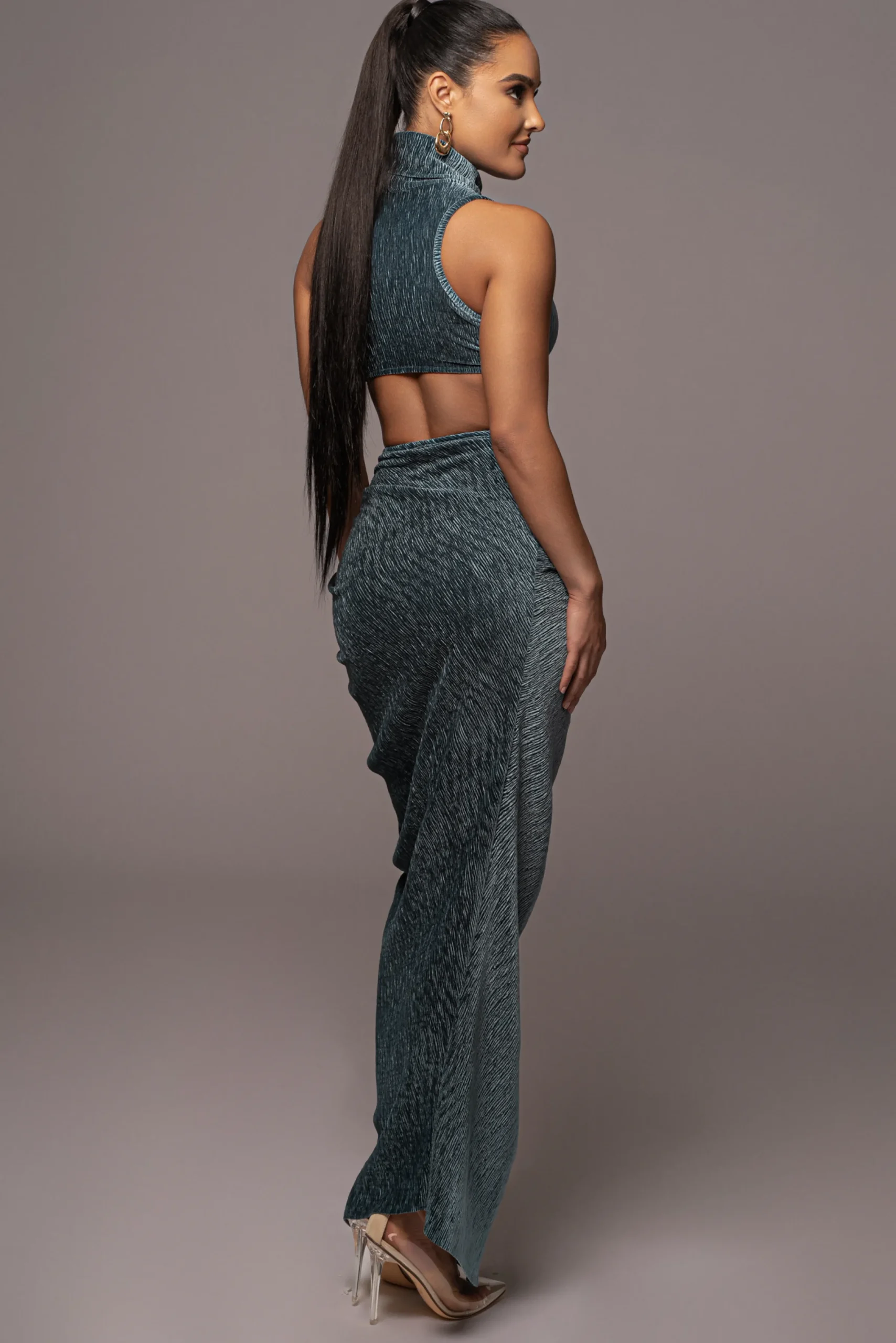 JLUXLABEL Teal Chosen One Velvet Skirt Set