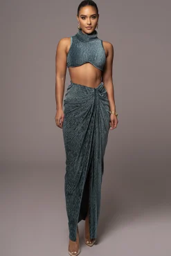 JLUXLABEL Teal Chosen One Velvet Skirt Set