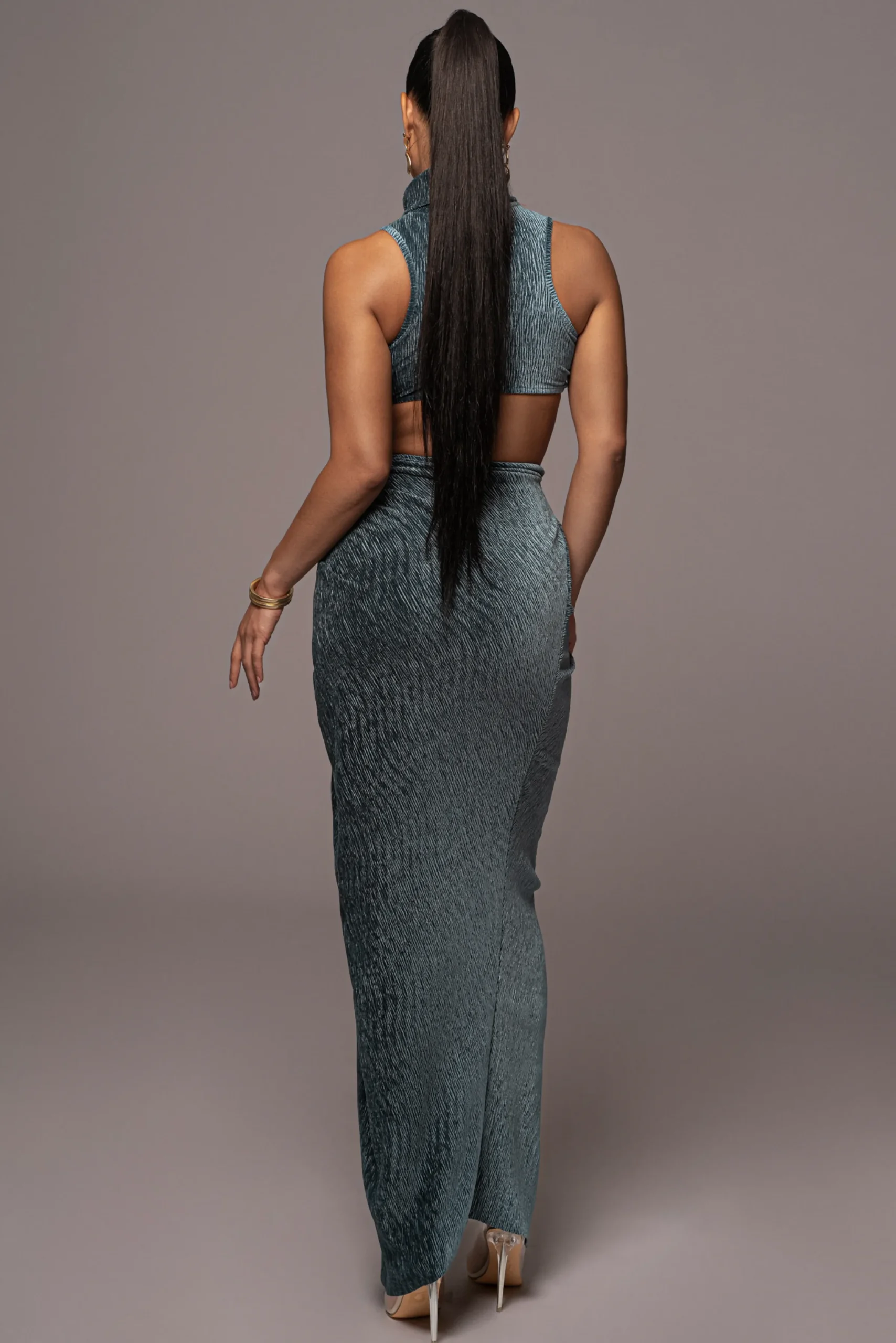 JLUXLABEL Teal Chosen One Velvet Skirt Set