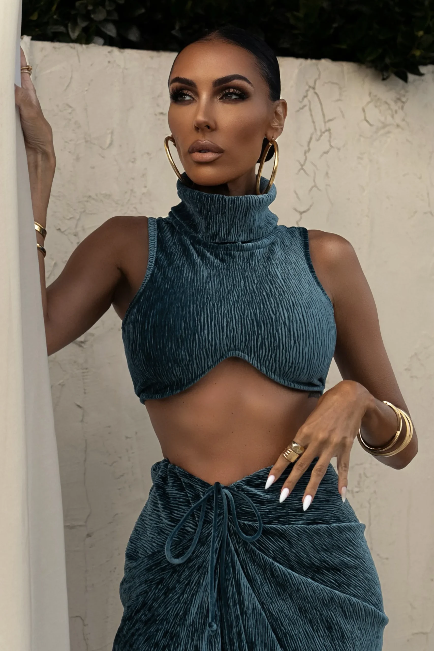 JLUXLABEL Teal Chosen One Velvet Skirt Set