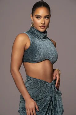 JLUXLABEL Teal Chosen One Velvet Skirt Set