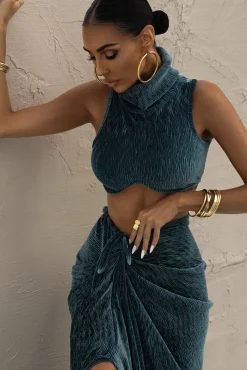 JLUXLABEL Teal Chosen One Velvet Skirt Set
