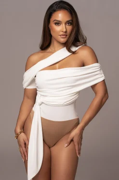 JLUXLABEL White Above All Drape Bodysuit